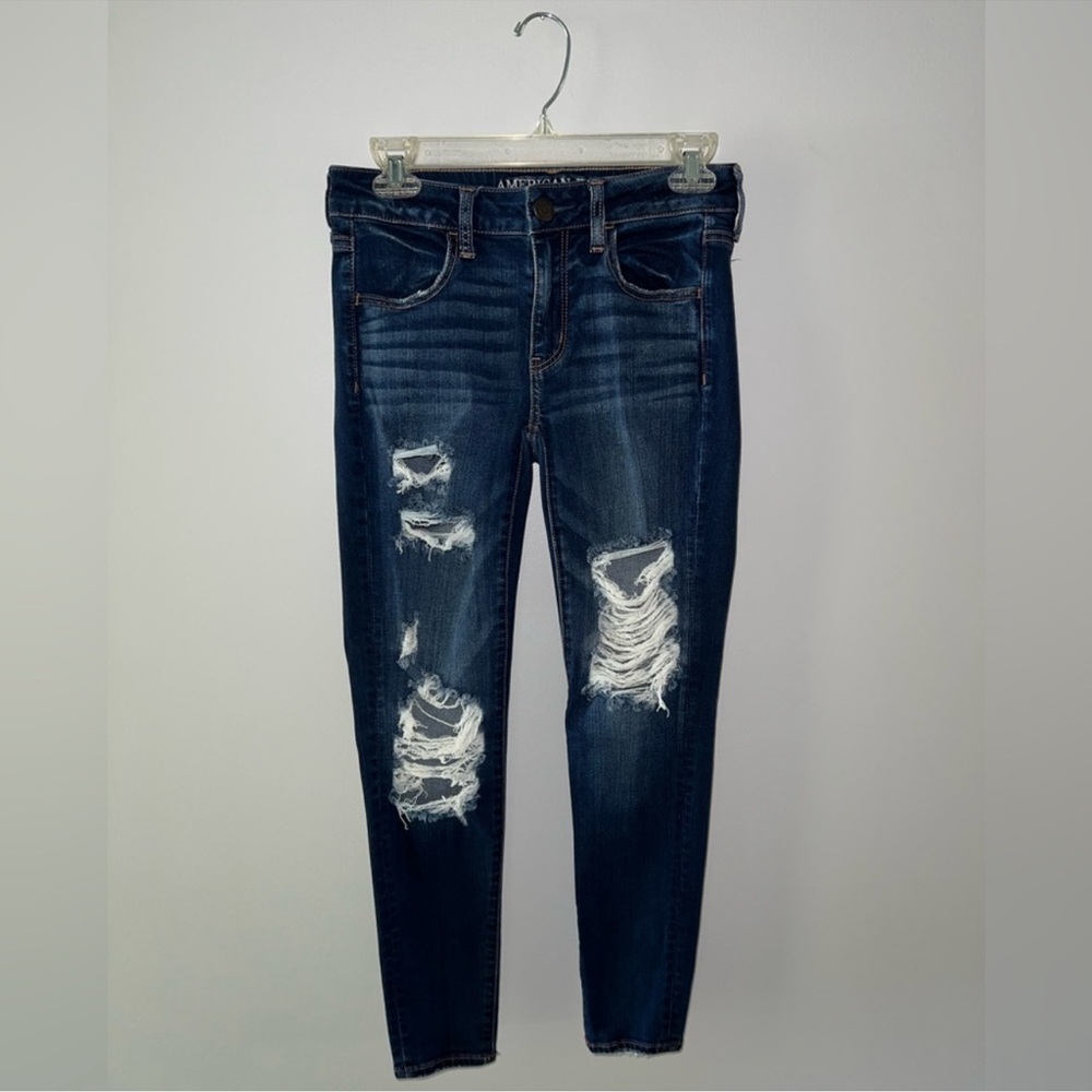 American Eagle Outfitters Dark Blue Distressed Skinny Jeans